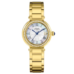 Rotary Women's Heritage Mother Of Pearl Dial Stone Set Gold Tone Stainless Steel Bracelet Watch