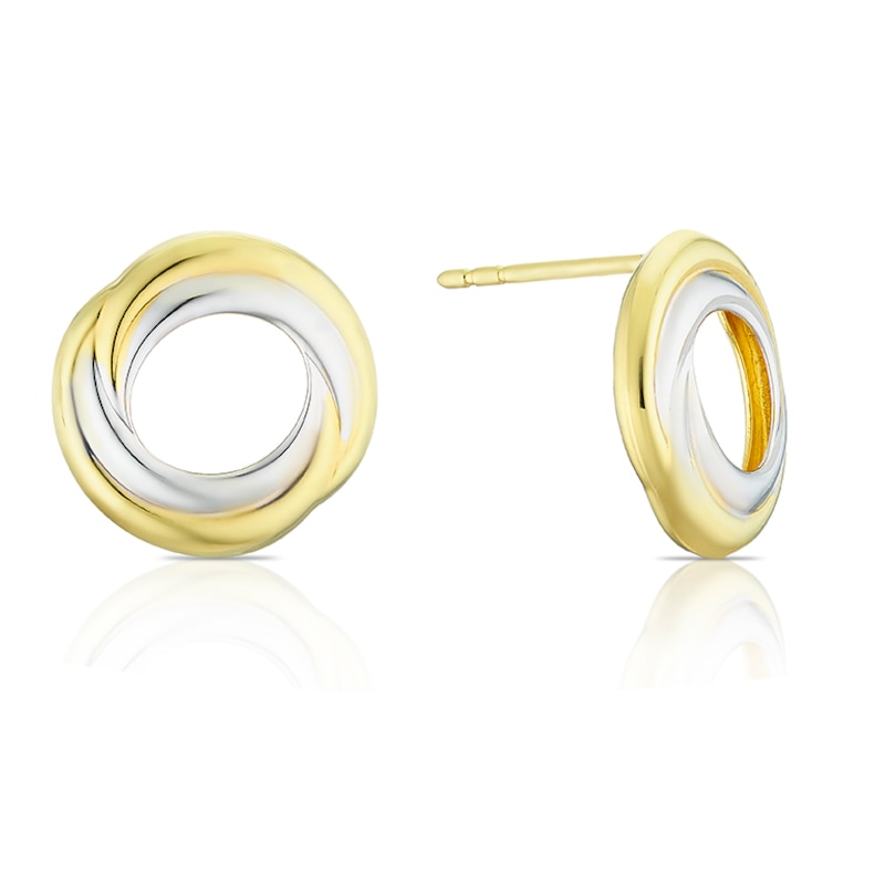 Main Image 1 of Sterling Silver & 9ct Gold Bonded Circle Two Tone Stud Earrings