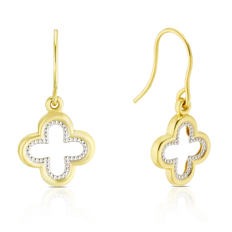 Main Image 1 of Sterling Silver & 9ct Gold Bonded Two Tone Clover Drop Earrings