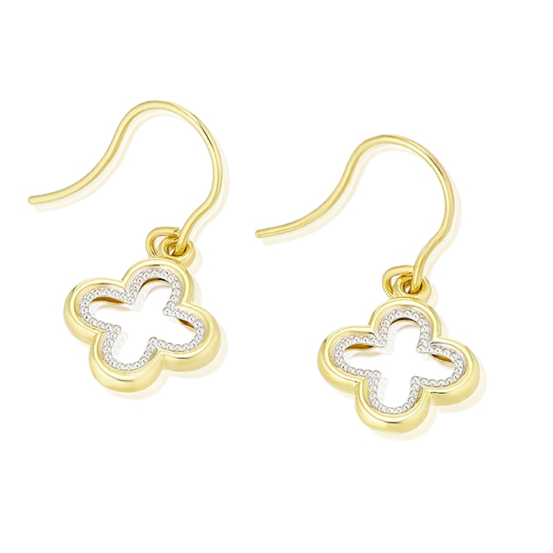 Main Image 2 of Sterling Silver & 9ct Gold Bonded Two Tone Clover Drop Earrings