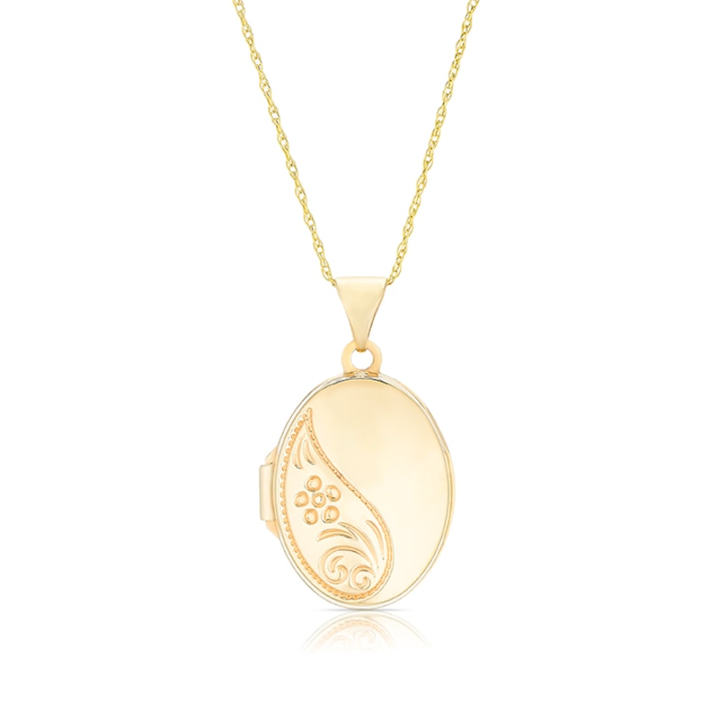 Main Image 1 of 9ct Yellow Gold Oval Half Patterned Locket
