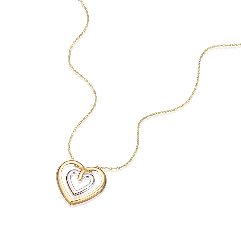 Main Image 2 of 9ct Yellow & White Gold Heart Pendant Necklace 16+2"