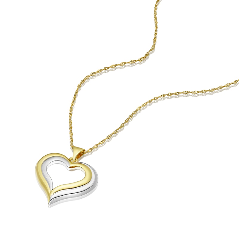 Main Image 2 of Silver & 9ct Yellow Gold Bonded Two Tone Heart Pendant