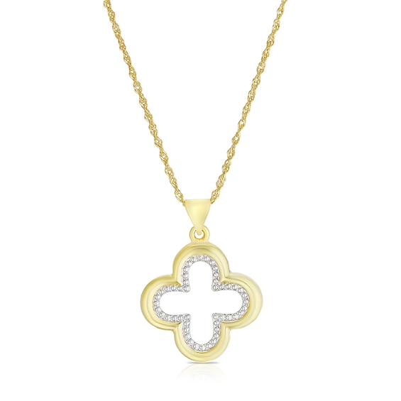 Sterling Silver and 9ct Gold Bonded Two Tone Clover Pendant Necklace
