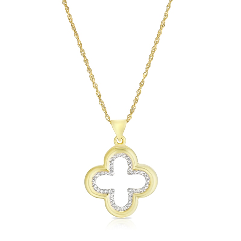 Main Image 1 of Sterling Silver & 9ct Gold Bonded Two Tone Clover Pendant Necklace