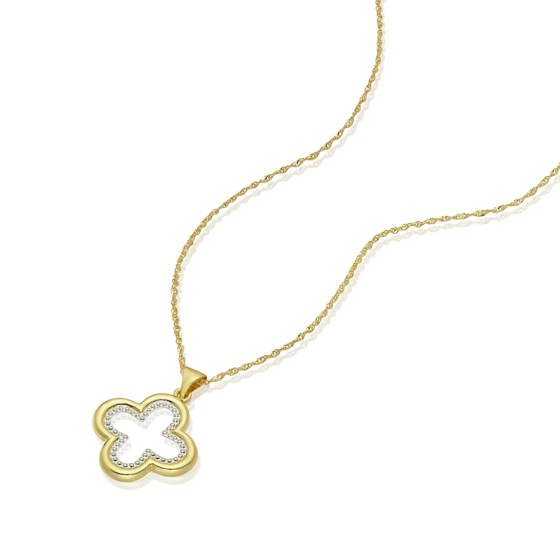 Main Image 2 of Sterling Silver & 9ct Gold Bonded Two Tone Clover Pendant Necklace