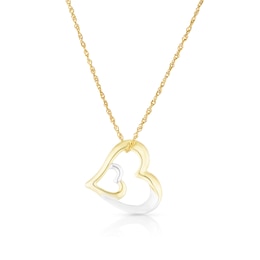 Sterling Silver & 9ct Gold Bonded Two Tone Double Heart Pendant