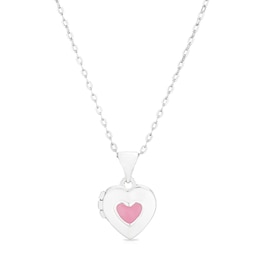 Children's Sterling Silver Pink Enamel Heart Locket 14"+2"