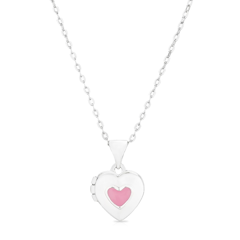 Main Image 1 of Children's Sterling Silver Pink Enamel Heart Locket 14"+2"