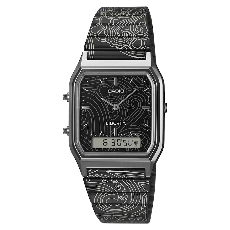 Main Image 1 of Casio x Liberty Collaboration AQ-230ELT-1AER Black Rectangular Dial Patterned Gunmetal Bracelet Watch