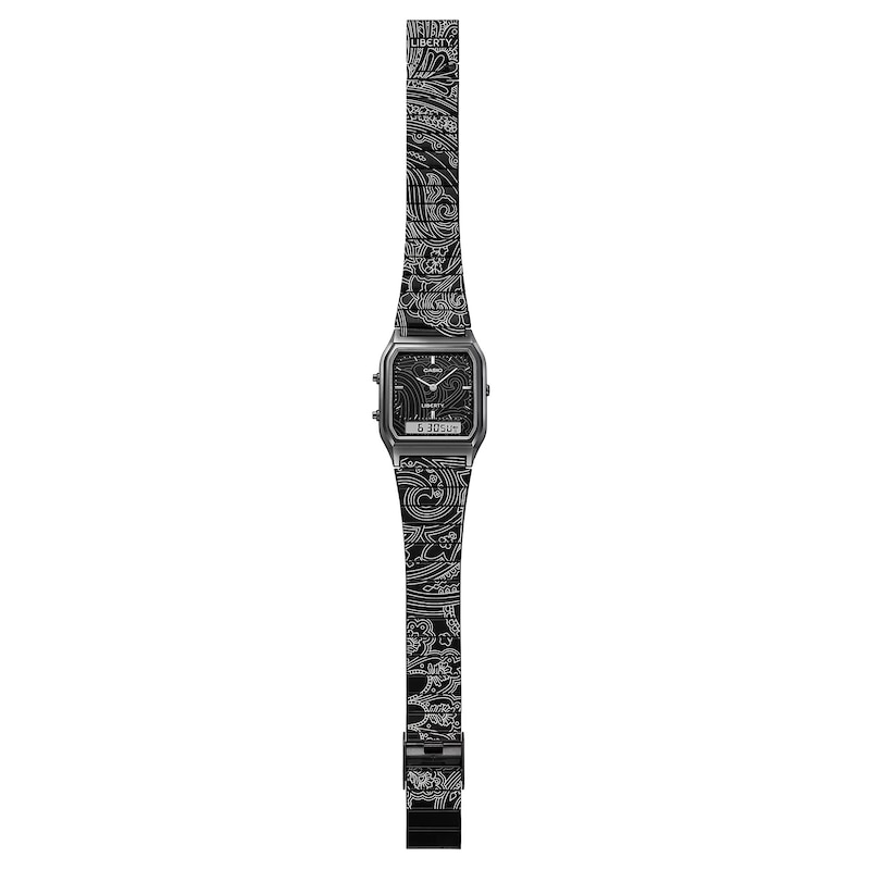 Main Image 3 of Casio x Liberty Collaboration AQ-230ELT-1AER Black Rectangular Dial Patterned Gunmetal Bracelet Watch