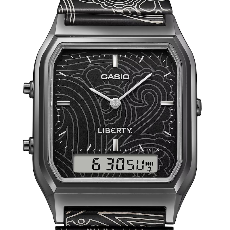 Main Image 5 of Casio x Liberty Collaboration AQ-230ELT-1AER Black Rectangular Dial Patterned Gunmetal Bracelet Watch
