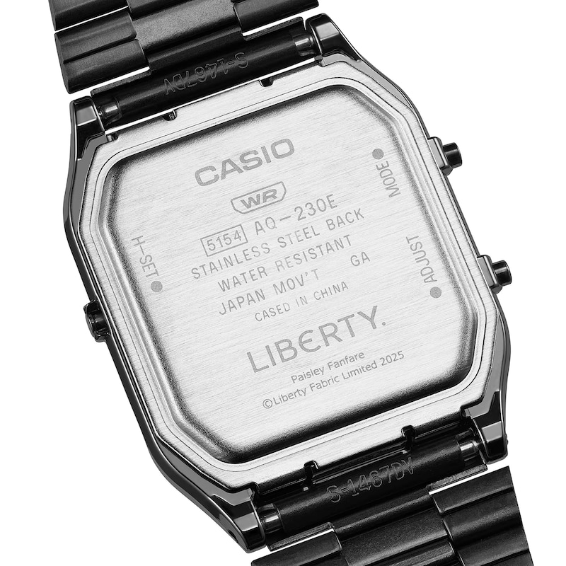Main Image 6 of Casio x Liberty Collaboration AQ-230ELT-1AER Black Rectangular Dial Patterned Gunmetal Bracelet Watch
