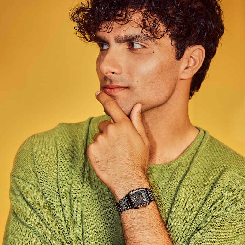 Main Image 8 of Casio x Liberty Collaboration AQ-230ELT-1AER Black Rectangular Dial Patterned Gunmetal Bracelet Watch