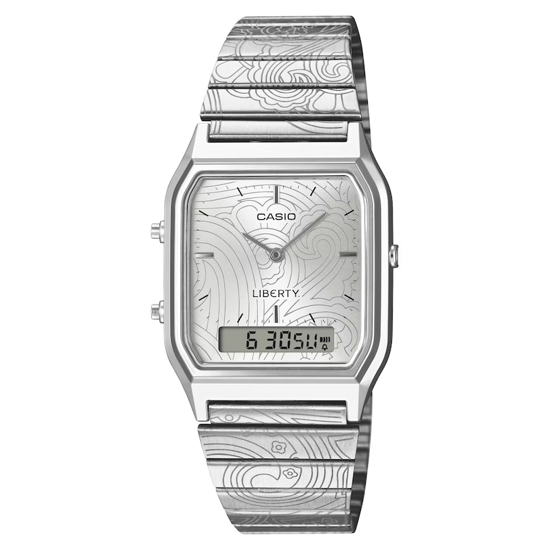 Main Image 1 of Casio x Liberty Collaberation AQ-230ELT-7AER White Rectangular Dial Patterned Stainless Steel Bracelet Watch
