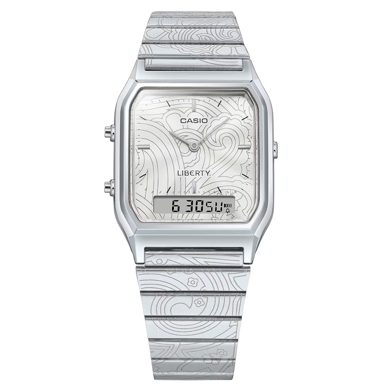 Main Image 2 of Casio x Liberty Collaberation AQ-230ELT-7AER White Rectangular Dial Patterned Stainless Steel Bracelet Watch