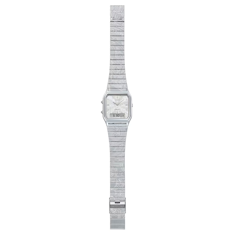 Main Image 3 of Casio x Liberty Collaberation AQ-230ELT-7AER White Rectangular Dial Patterned Stainless Steel Bracelet Watch