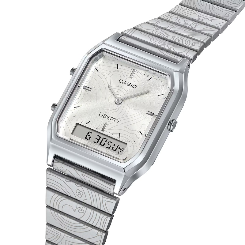 Main Image 4 of Casio x Liberty Collaberation AQ-230ELT-7AER White Rectangular Dial Patterned Stainless Steel Bracelet Watch