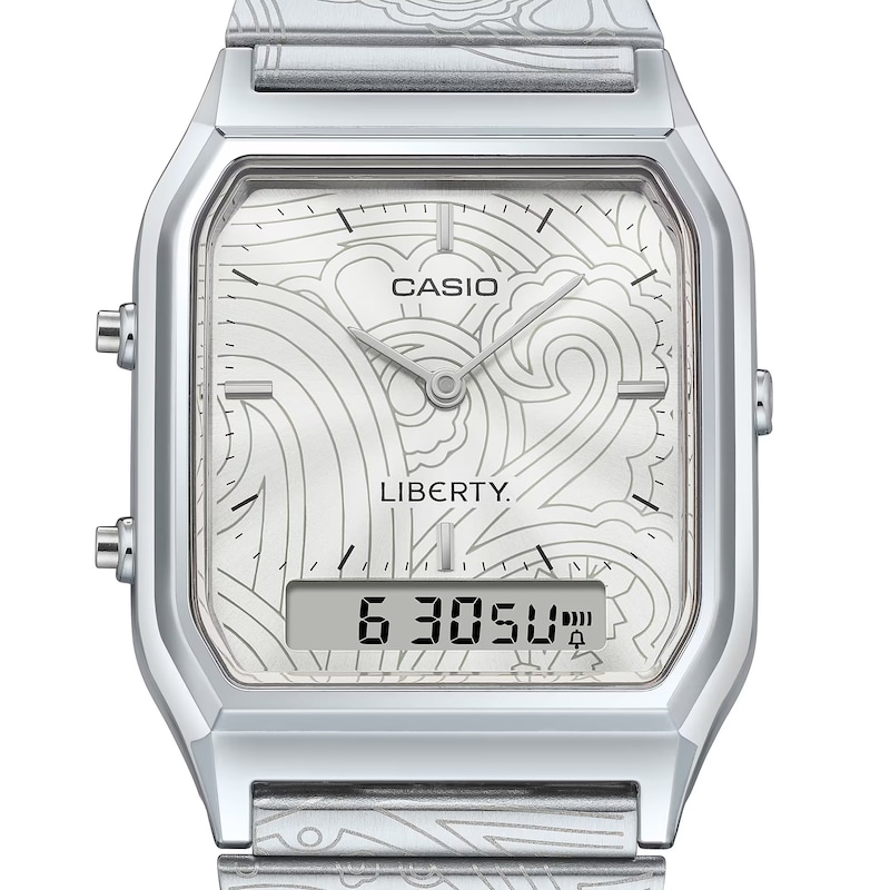 Main Image 5 of Casio x Liberty Collaberation AQ-230ELT-7AER White Rectangular Dial Patterned Stainless Steel Bracelet Watch
