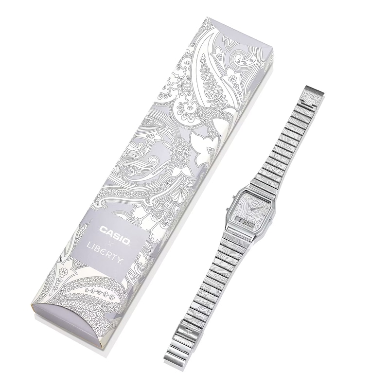 Main Image 9 of Casio x Liberty Collaberation AQ-230ELT-7AER White Rectangular Dial Patterned Stainless Steel Bracelet Watch