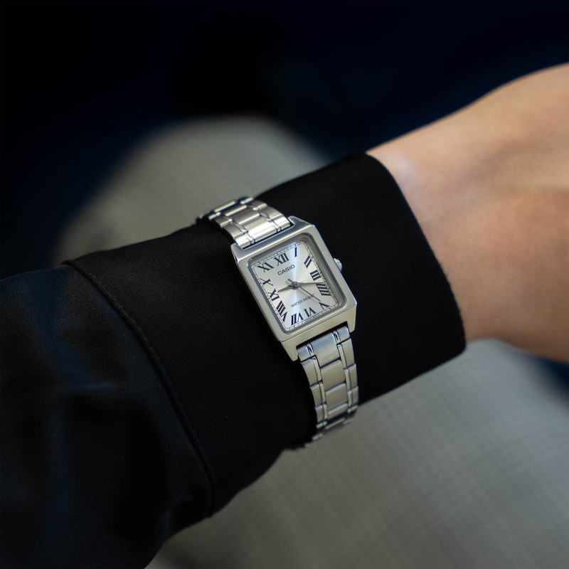 Main Image 2 of Casio Classic Analogue Women's LTP-B150D-7BEF White Rectangular Dial Silver-Tone Bracelet Watch