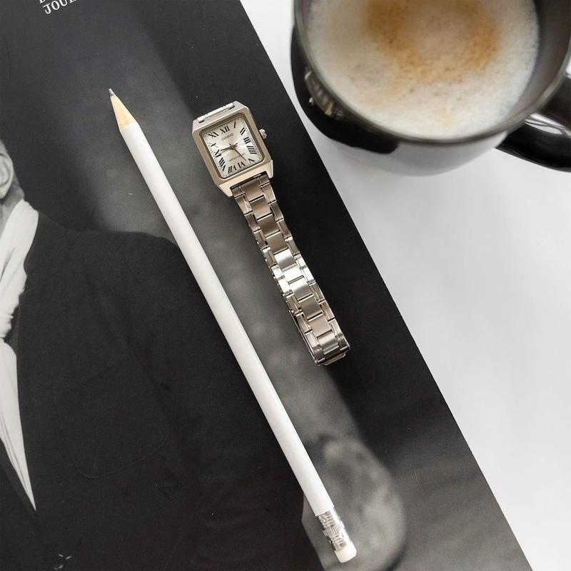 Main Image 3 of Casio Classic Analogue Women's LTP-B150D-7BEF White Rectangular Dial Silver-Tone Bracelet Watch