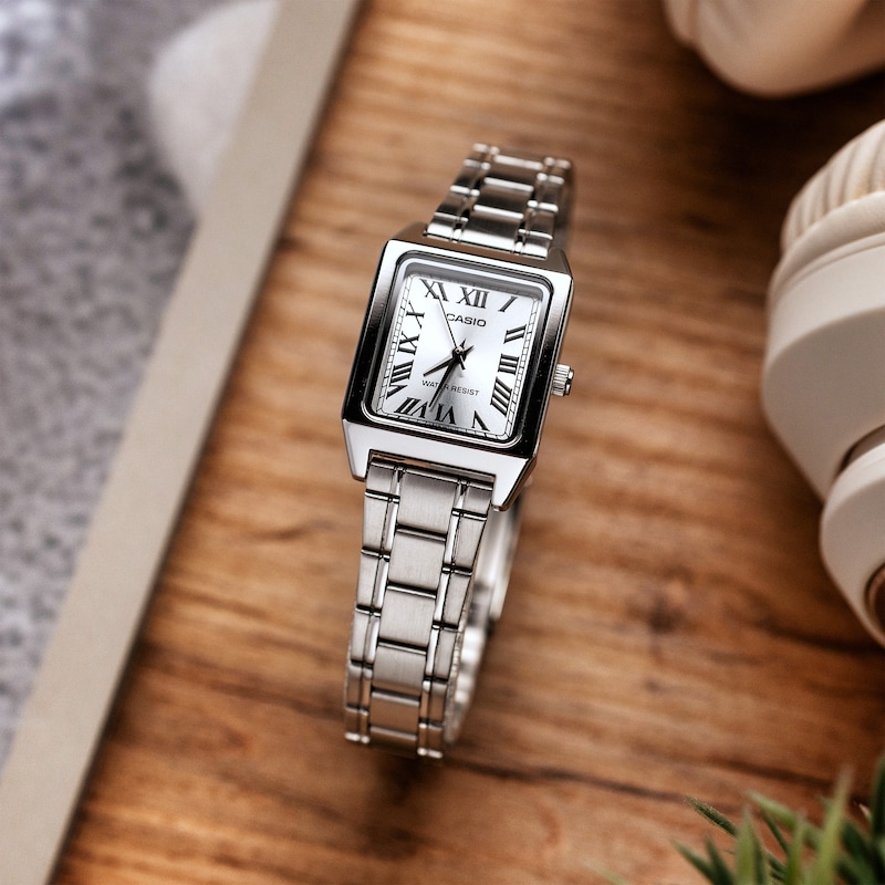 Main Image 4 of Casio Classic Analogue Women's LTP-B150D-7BEF White Rectangular Dial Silver-Tone Bracelet Watch