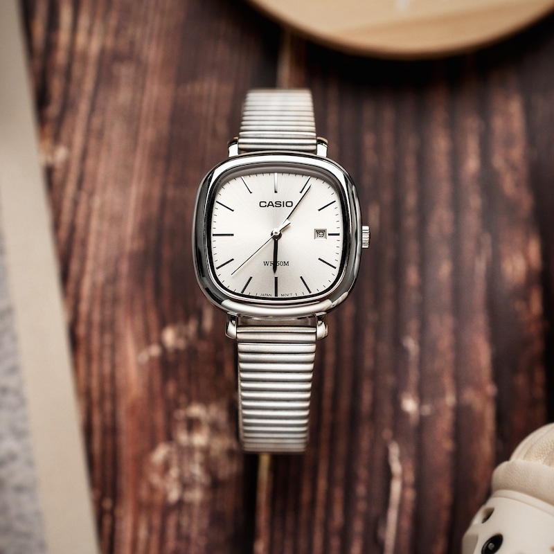 Main Image 2 of Casio LTP-B166D-7AVEF Classic Analogue White Square Dial Silver-Tone Bracelet Watch