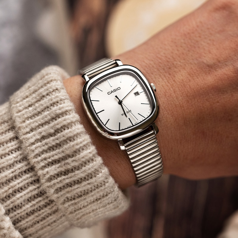 Main Image 3 of Casio LTP-B166D-7AVEF Classic Analogue White Square Dial Silver-Tone Bracelet Watch