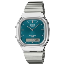 Casio AQ-240E-3AVEF Vintage Blue Square Dial Silver-Tone Bracelet Watch