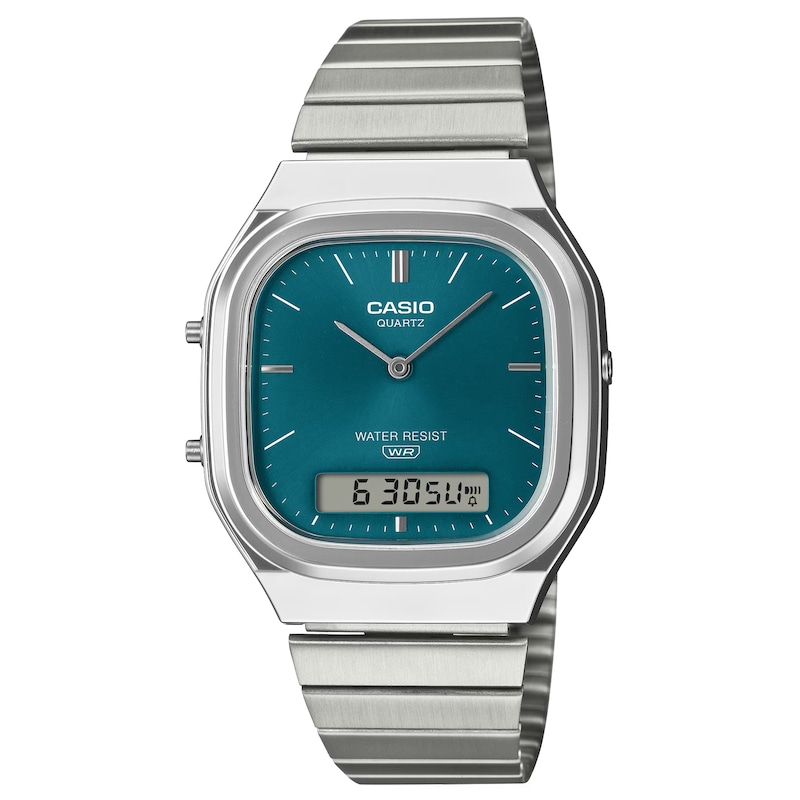 Main Image 1 of Casio AQ-240E-3AVEF Vintage Blue Square Dial Silver-Tone Bracelet Watch
