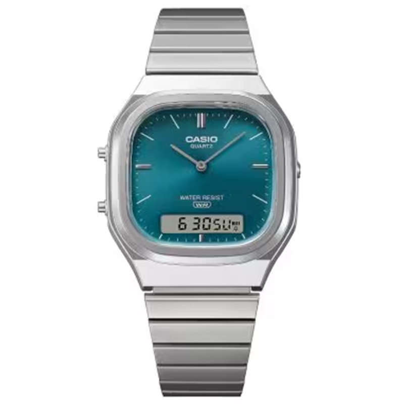 Main Image 2 of Casio AQ-240E-3AVEF Vintage Blue Square Dial Silver-Tone Bracelet Watch