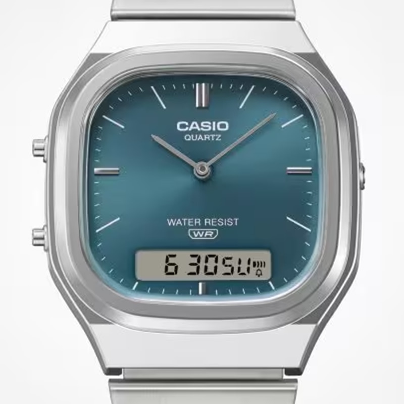 Main Image 3 of Casio AQ-240E-3AVEF Vintage Blue Square Dial Silver-Tone Bracelet Watch