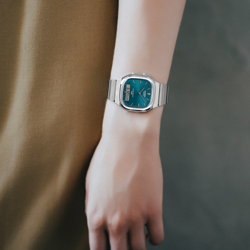 Main Image 5 of Casio AQ-240E-3AVEF Vintage Blue Square Dial Silver-Tone Bracelet Watch