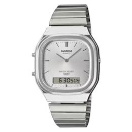 Casio AQ-240E-7AVEF Vintage White Square Dial Silver-Tone Bracelet Watch