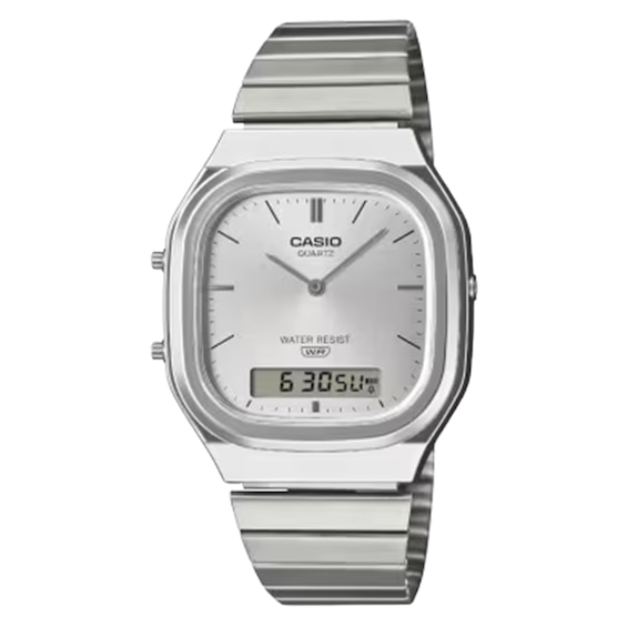 Casio AQ-240E-7AVEF Vintage White Square Dial Silver-Tone Bracelet Watch