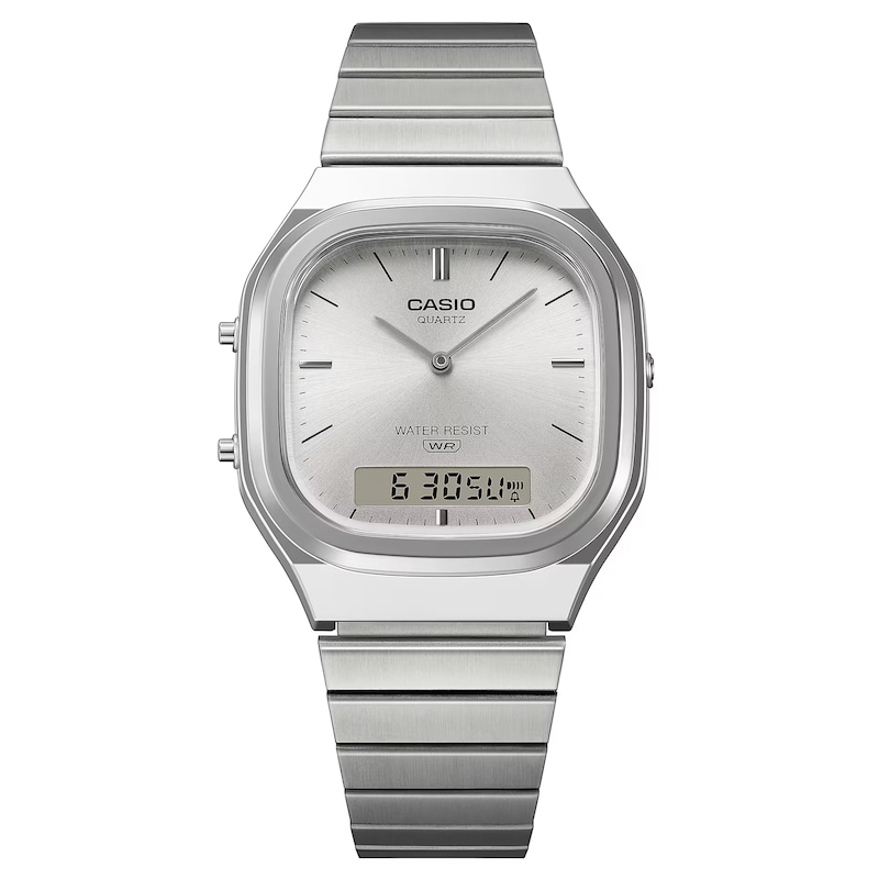 Main Image 2 of Casio AQ-240E-7AVEF Vintage White Square Dial Silver-Tone Bracelet Watch