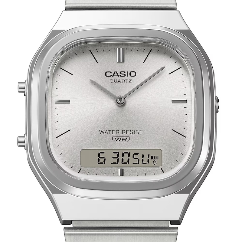 Main Image 3 of Casio AQ-240E-7AVEF Vintage White Square Dial Silver-Tone Bracelet Watch