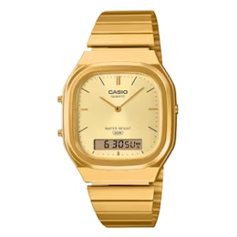 Casio AQ-240E-9AVEF Vintage Gold-Tone Square Dial Golden Bracelet Watch