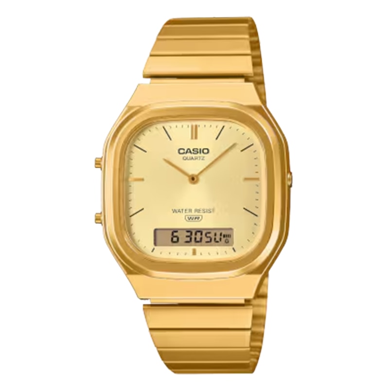Main Image 1 of Casio AQ-240E-9AVEF Vintage Gold-Tone Square Dial Golden Bracelet Watch