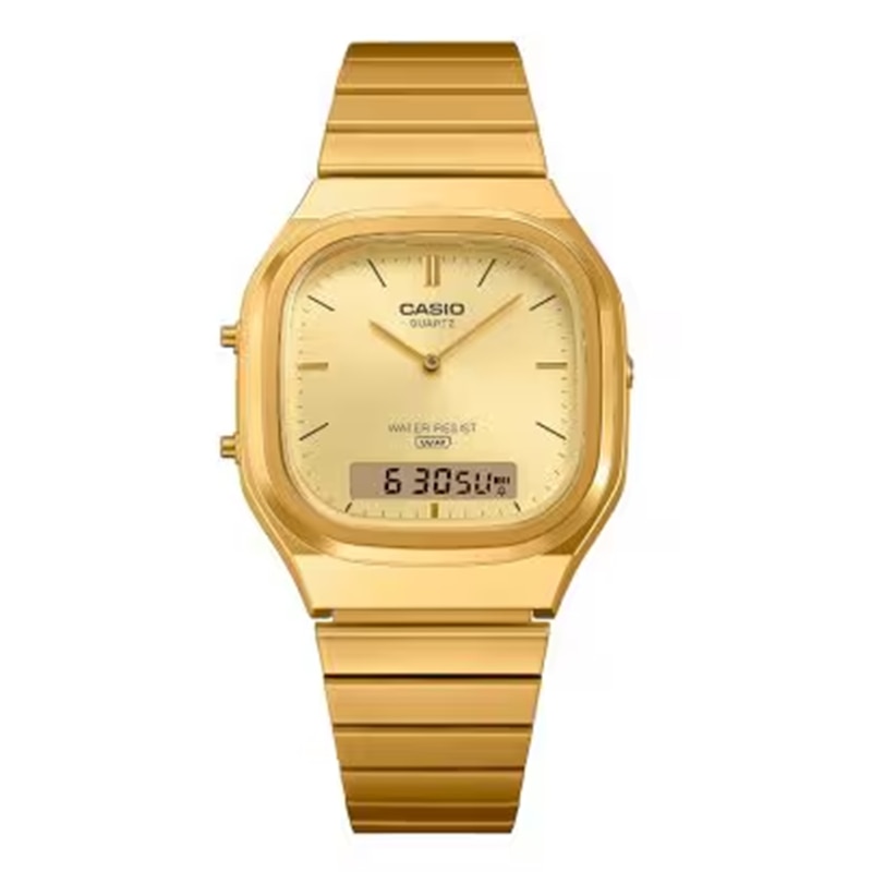 Main Image 2 of Casio AQ-240E-9AVEF Vintage Gold-Tone Square Dial Golden Bracelet Watch