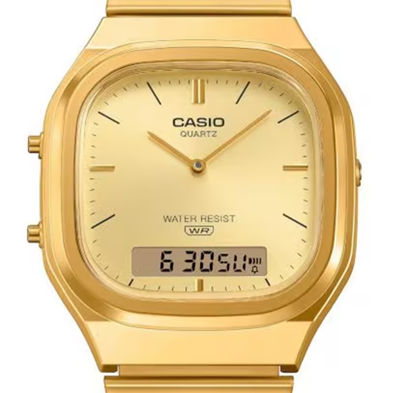 Main Image 3 of Casio AQ-240E-9AVEF Vintage Gold-Tone Square Dial Golden Bracelet Watch