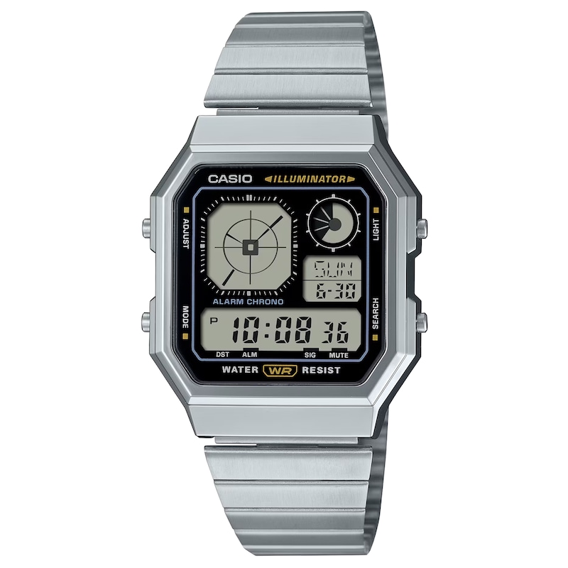 Main Image 1 of Casio A130WE-1AEF Retro Vintage Black Square Dial Silver-Tone Bracelet Watch