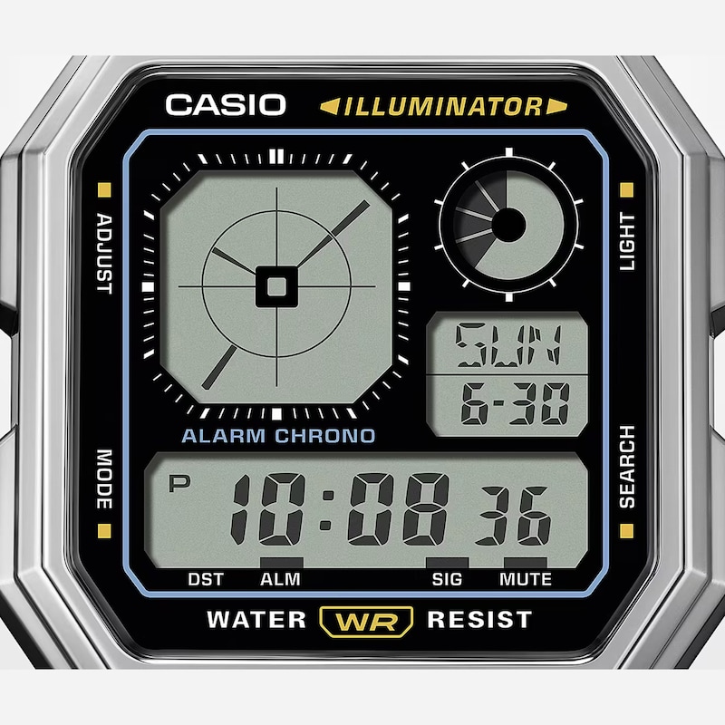Main Image 3 of Casio A130WE-1AEF Retro Vintage Black Square Dial Silver-Tone Bracelet Watch