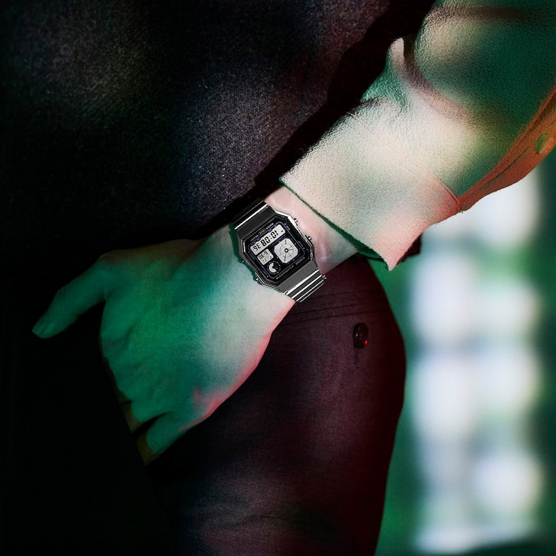 Main Image 7 of Casio A130WE-1AEF Retro Vintage Black Square Dial Silver-Tone Bracelet Watch