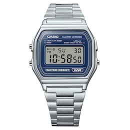 Casio A158WEA-2AVEF Vintage Digital Blue Rectangular Dial Silver-Tone Bracelet Watch