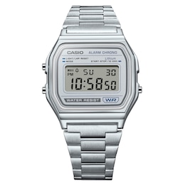 G-Shock A158WEA-7VEF Vintage Digital White Rectangular Dial Silver-Tone Bracelet Watch