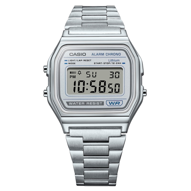 Main Image 1 of G-Shock A158WEA-7VEF Vintage Digital White Rectangular Dial Silver-Tone Bracelet Watch