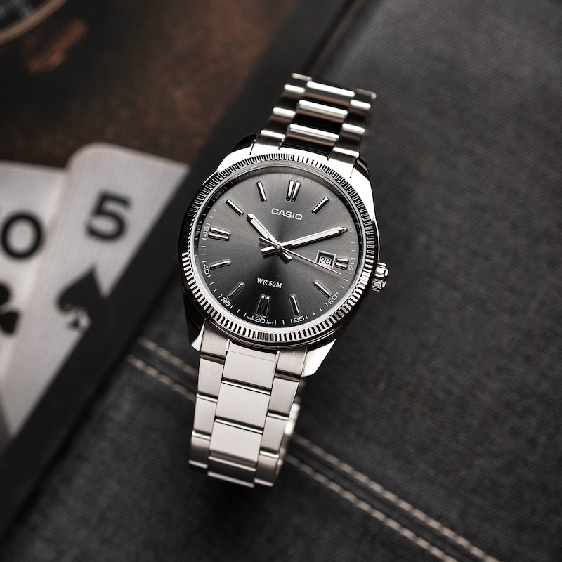 Main Image 2 of Casio MTP-1302PD-1A1VEF Classic Analogue Black Dial Silver-Tone Bracelet Watch