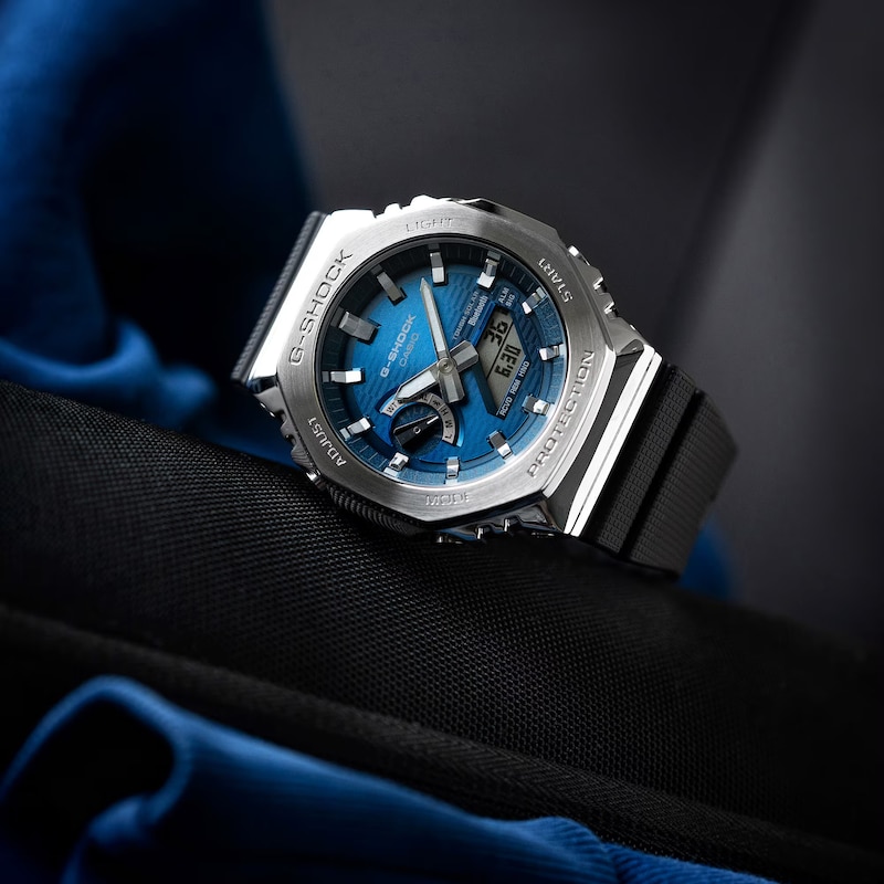Main Image 4 of G-Shock GBM-2100A-2BER G-Steel 2100 Series Blue Octagonal Dial Black Strap Bluetooth Solar Watch